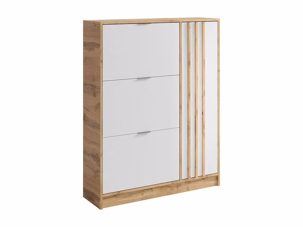 Vente-unique Modern Shoe Cabinet in Light Oak and Beige with 1 Door and 3 Tilting Compartments – 2