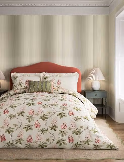 Sanderson Chestnut Tree Blossom Floral Cotton Bedding Set, Multicolour, W: 140 cm, L: 200 cm