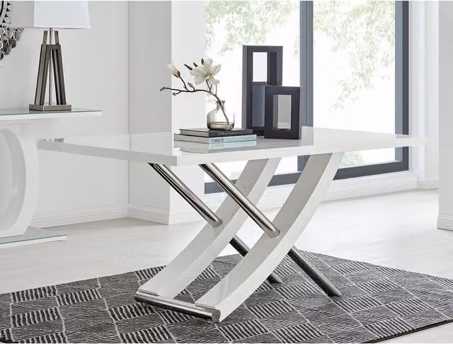FurnitureboxUK Mayfair Large Rectangular Dining Table in White High Gloss and Stainless Steel