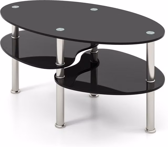 Costway Modern Oval Tempered Glass Coffee Table in Black