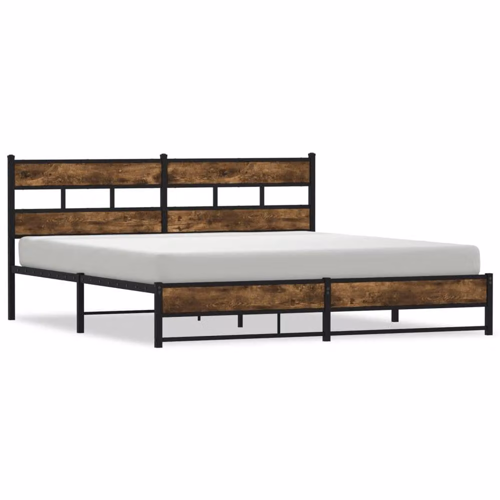 Berkfield Home Metal and Oak Bed Frame in Brown, Smoked Oak, W/D/H: 180 x 91.5 x 187 cm, Super King – 3