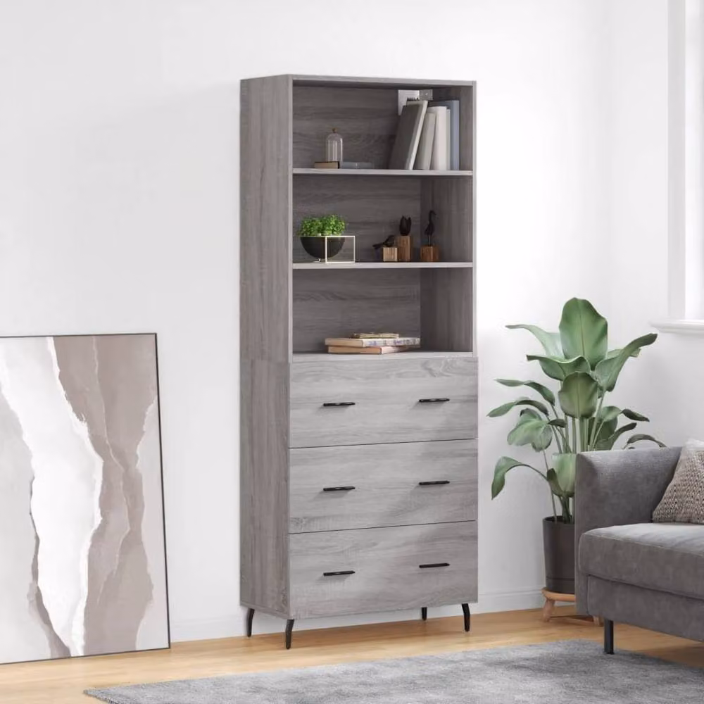 Berkfield Home Highboard in Grey Sonoma, W: 69.5 cm, D: 34 cm, H: 180 cm – 2