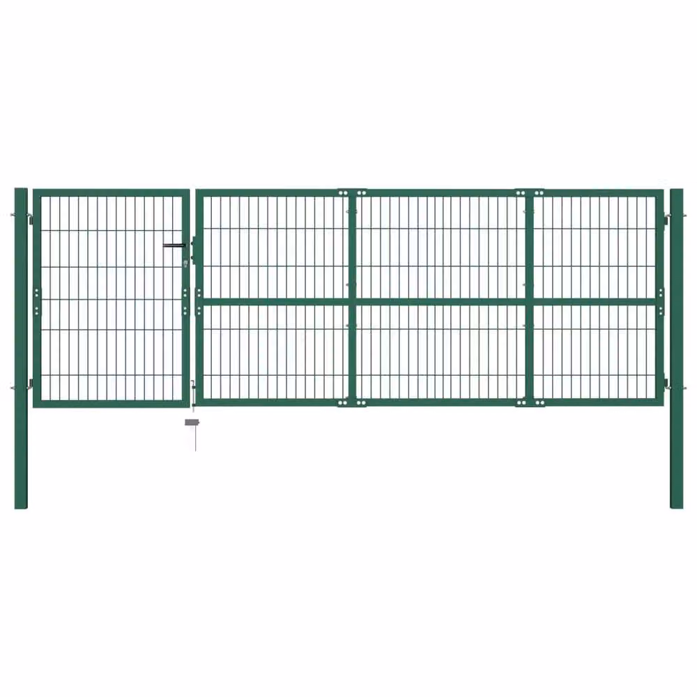 Berkfield Home Durable Steel Garden Fence Single Gate with Posts, Green, W: 350 cm, H: 100 cm – 2