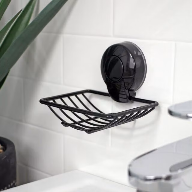 Showerdrape Suctionloc Black Steel Wall Mounted Soap Basket and Corner Caddy Organiser with Drainage and Sponge Compartment – 1
