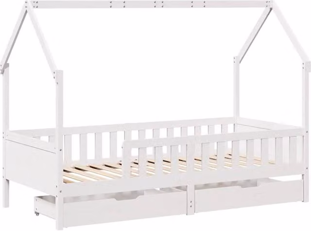 Berkfield Home Kids Bed Frame with Drawers in White Solid Pine Wood, W/D/H: 80 x 200 cm