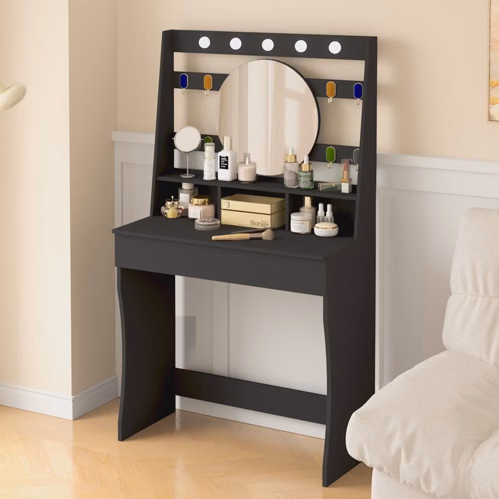 KEEPREAPER Modern Hollywood LED Dressing Table in Matt Black – 9