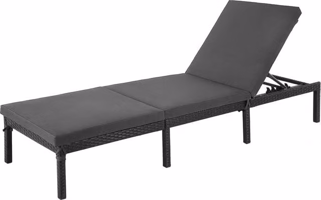 SONGMICS Grey Polyrattan Sun Lounger with Weatherproof UV-Resistant Mattress