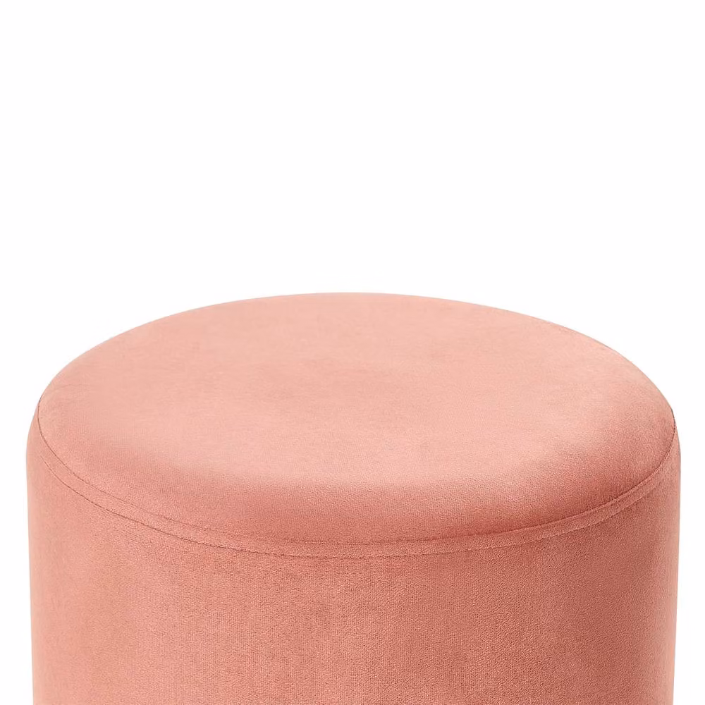 Wyld and Coco Pink Velvet Boho Round Ottoman with Natural Rattan Weave Base, W/D/H: 35 x 35 x 42 cm – 3
