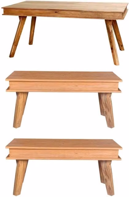 IH Design Modern Rectangular Sheesham Wood Dining Table and 2 Benches Set in Brown