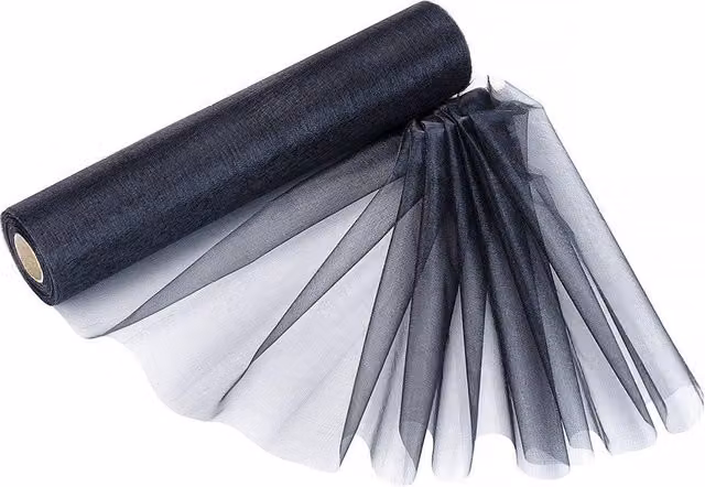 Neel Blue Organza Roll Snow Sheer Glitter Fabric for Chair Bow Sashes, Black, W: 29 cm x L: 25 m