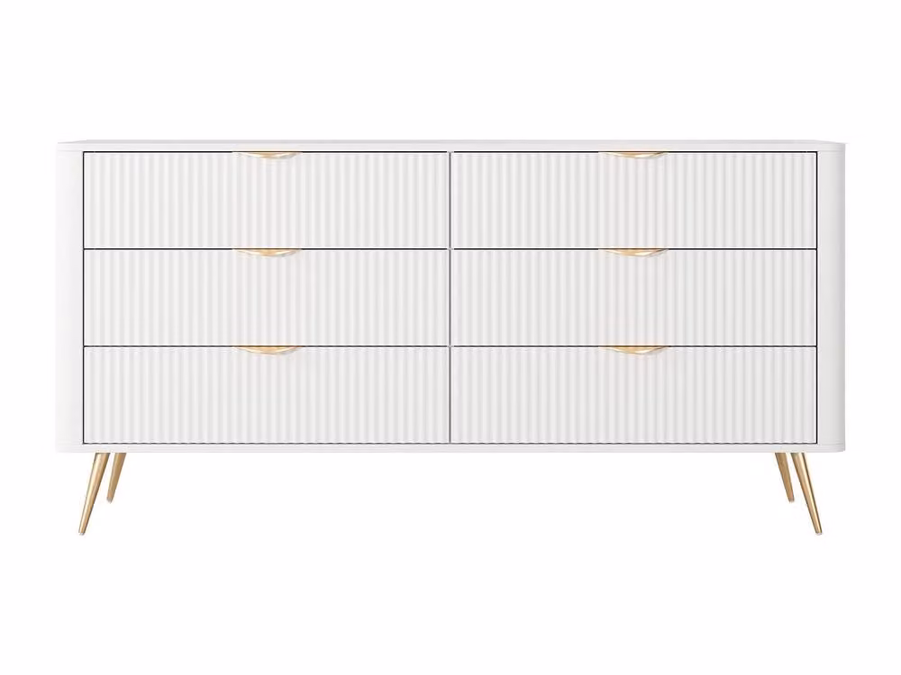 Vente-unique ELONARIA 6-Drawer Chest of Drawers in White and Gold – 2