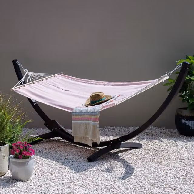 Primrose Blush Pink Cotton Hammock with Anthracite Treated Hardwood Stand