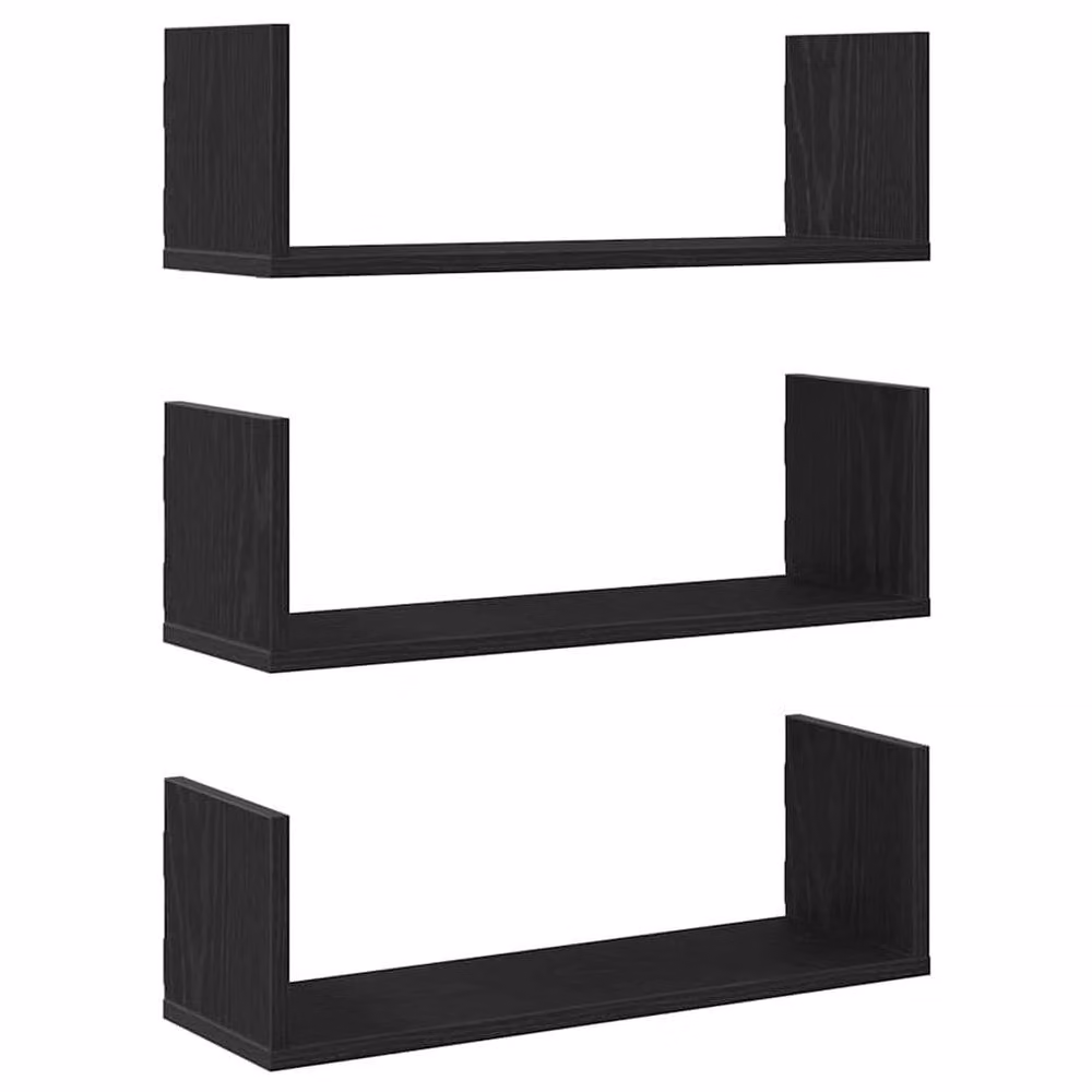 Berkfield Home Set of 3 Black Oak Wall Mounted Shelves, W: 58 cm, D: 18 cm, H: 18 cm – 2