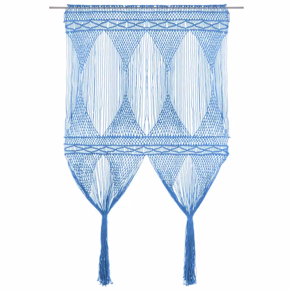 Berkfield Home Blue Macrame Cotton Curtain W/H: 140 x 240 cm – 2