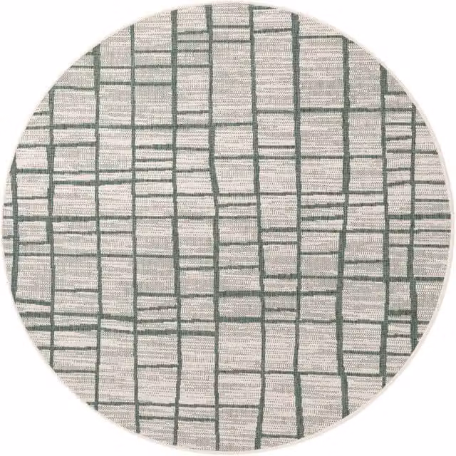 Ted Baker Crouch Round Abstract Indoor Outdoor Rug in Green, Diameter: 200 cm