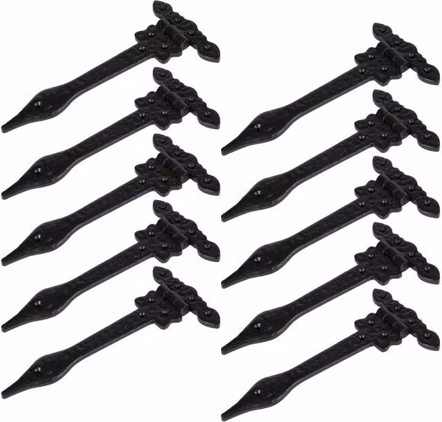 Hammer and Tongs Ornate Iron T-Hinge in Matt Black, Pack of 10, Width: 23.0 cm – 1