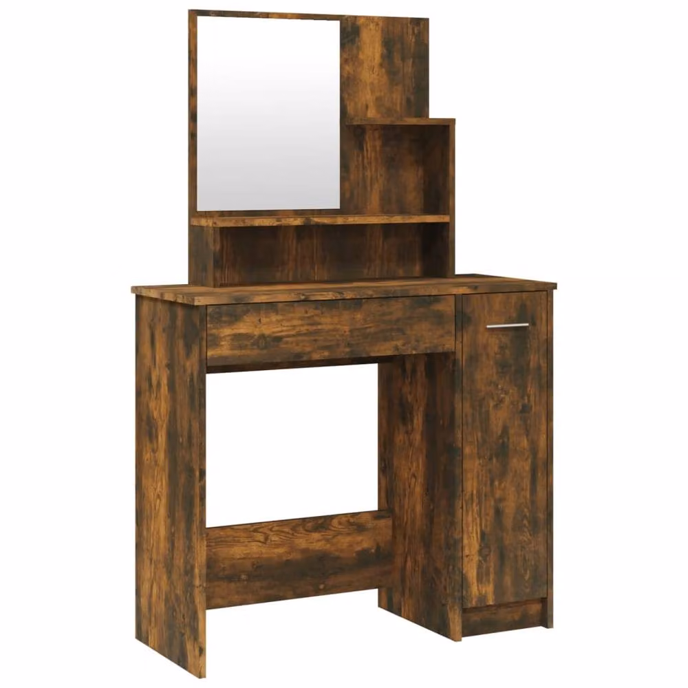 Berkfield Home Beautiful Dressing Table with Mirror in Smoked Oak Brown, W: 86.5 cm, D: 35 cm, H: 136 cm – 2