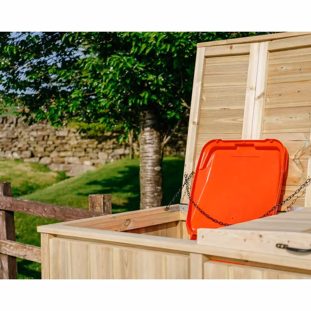 Buttercup Farm Chatburn Bin Store in Brown, Fits 2x 180L/240L Wheelie Bins and 2x Boxes, W/D/H: 203 x 80.4 x 120 cm – 3