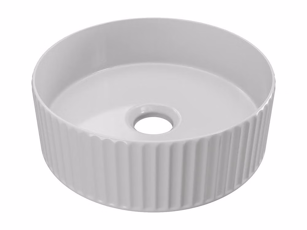 Vente-unique PEDARA Round Ribbed Ceramic Washbasin in White, Diameter: 36 cm – 2