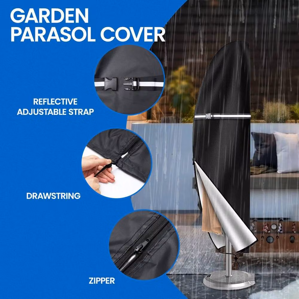 EONLION Waterproof Cantilever Parasol Umbrella Cover in Black, Height: 265 cm, Diameter: 100 cm – 4