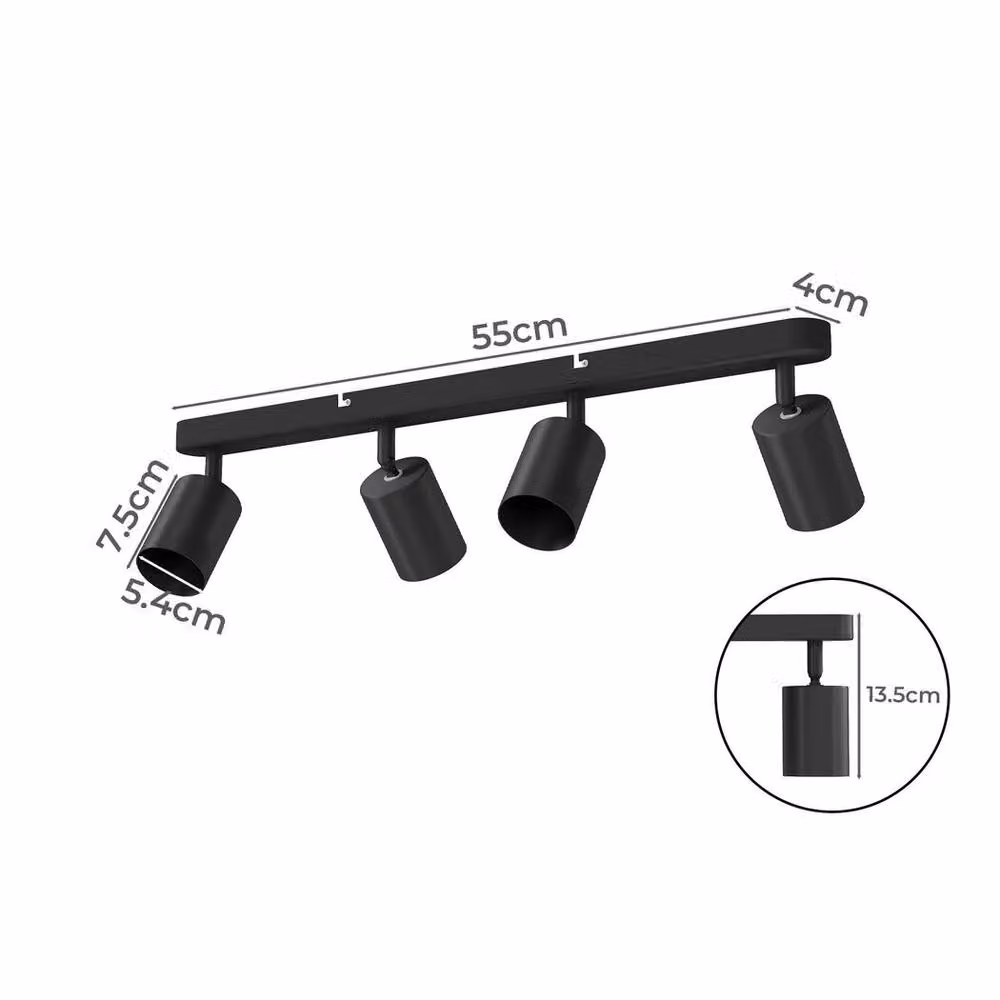 Emitto Modern Black 4-Way Adjustable Metal Ceiling Spotlight with GU10 Bulb Compatibility – 2