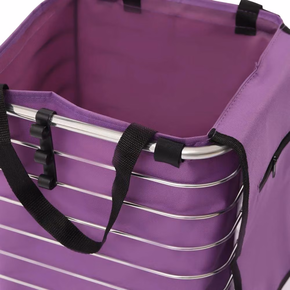 Havendro Folding Shopping Trolley Cart with Wheels and Foldable Basket in Purple – 3