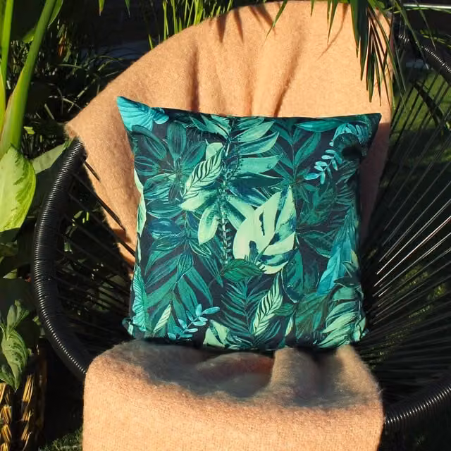 Terrys Green Floral Nature Square Outdoor Filled Cushion W/D: 43 x 43 cm