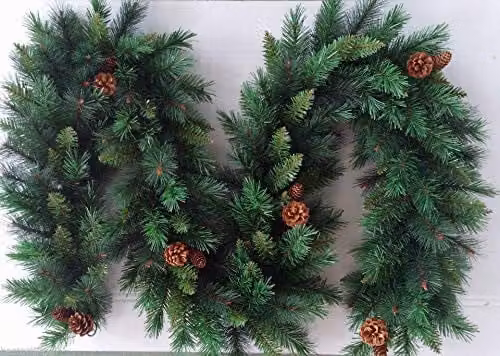 Best Artificial Colorado Pine Christmas Garland with 16 Pine Cones and 215 Tips, Green, 2.7m
