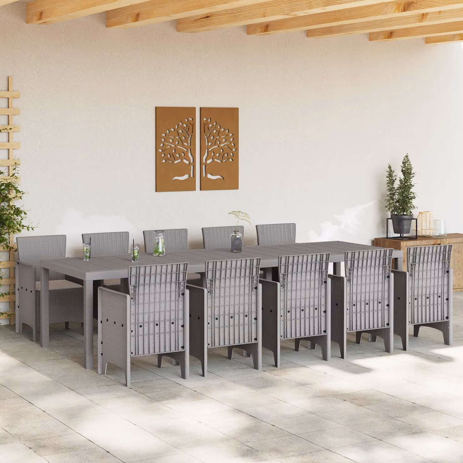 Berkfield Home 11 Piece Modern Poly Rattan Garden Dining Set with Cushions in Grey – 3
