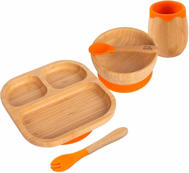 Tiny Dining 5pc Bamboo and Silicone Baby Weaning Set in Orange
