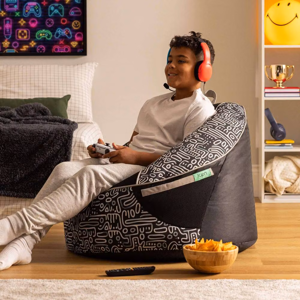 icon Alpha Kids Gaming Bean Bag in Black and Grey with Filling Included – 2