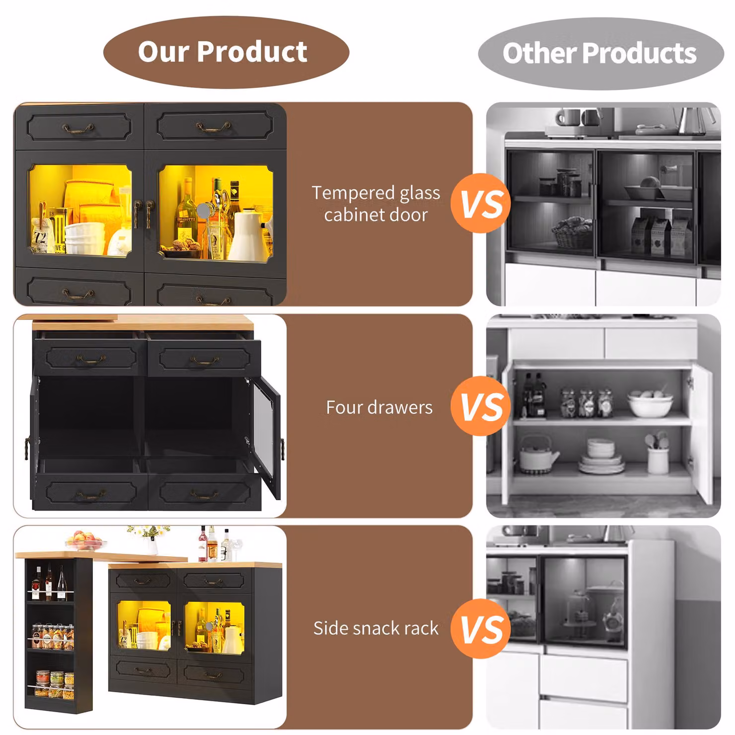 Aosom UK 360 Degree Rotating Bar Table with Extendable Kitchen Island, Side and Spice Rack, 4 Drawers, Black, W/D/H: 39 x 135-203 x 93 cm – 5