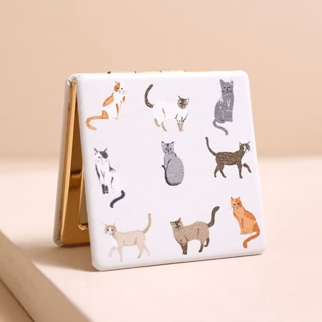 Lisa Angel Women's Grey and Gold Cat Print Compact Mirror