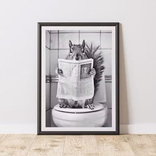 60 Second Makeover Squirrel On The Toilet Animal Print Paper Poster, A3