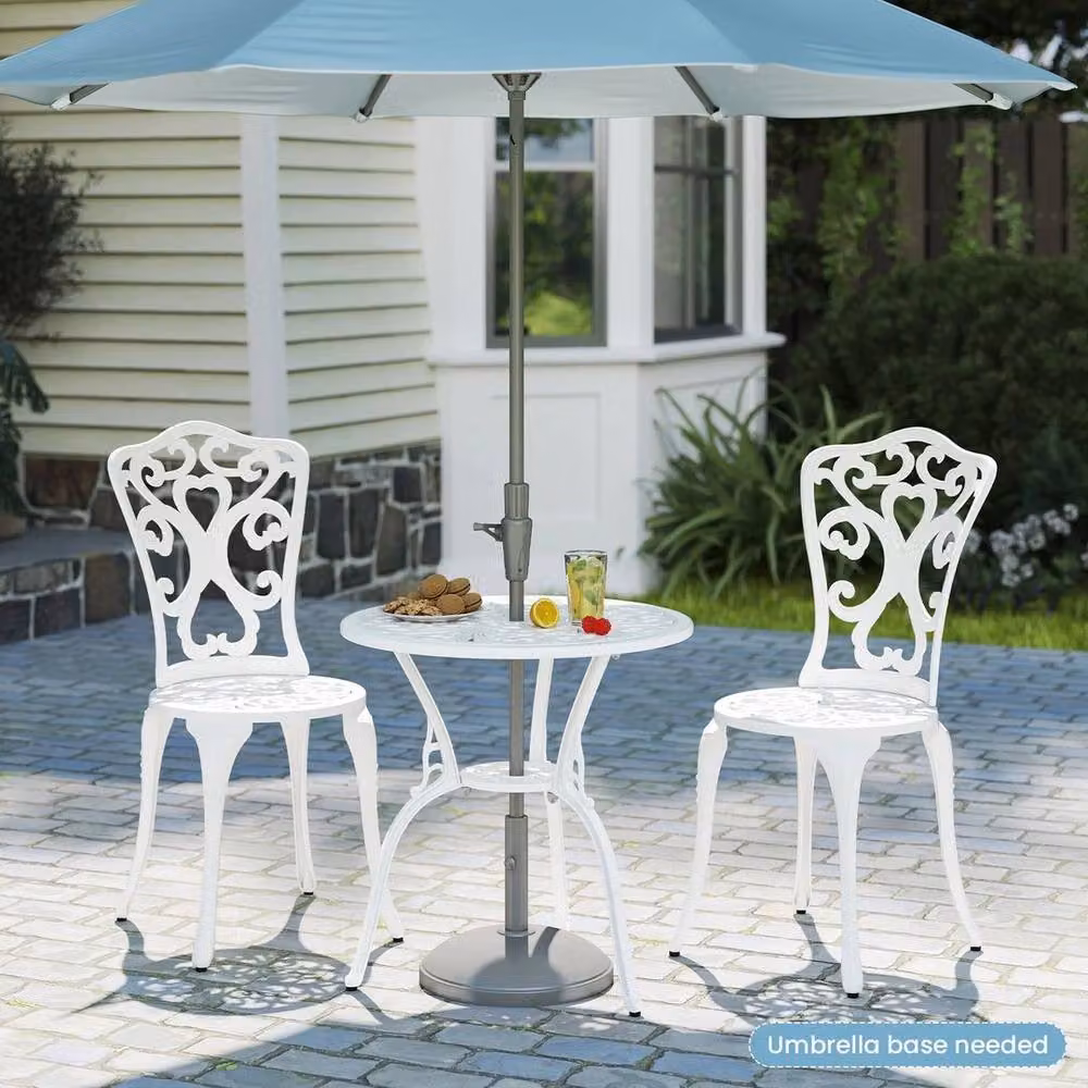 Kelvenix All Weather Cast Aluminium Bistro Table Set in Matt White – 4