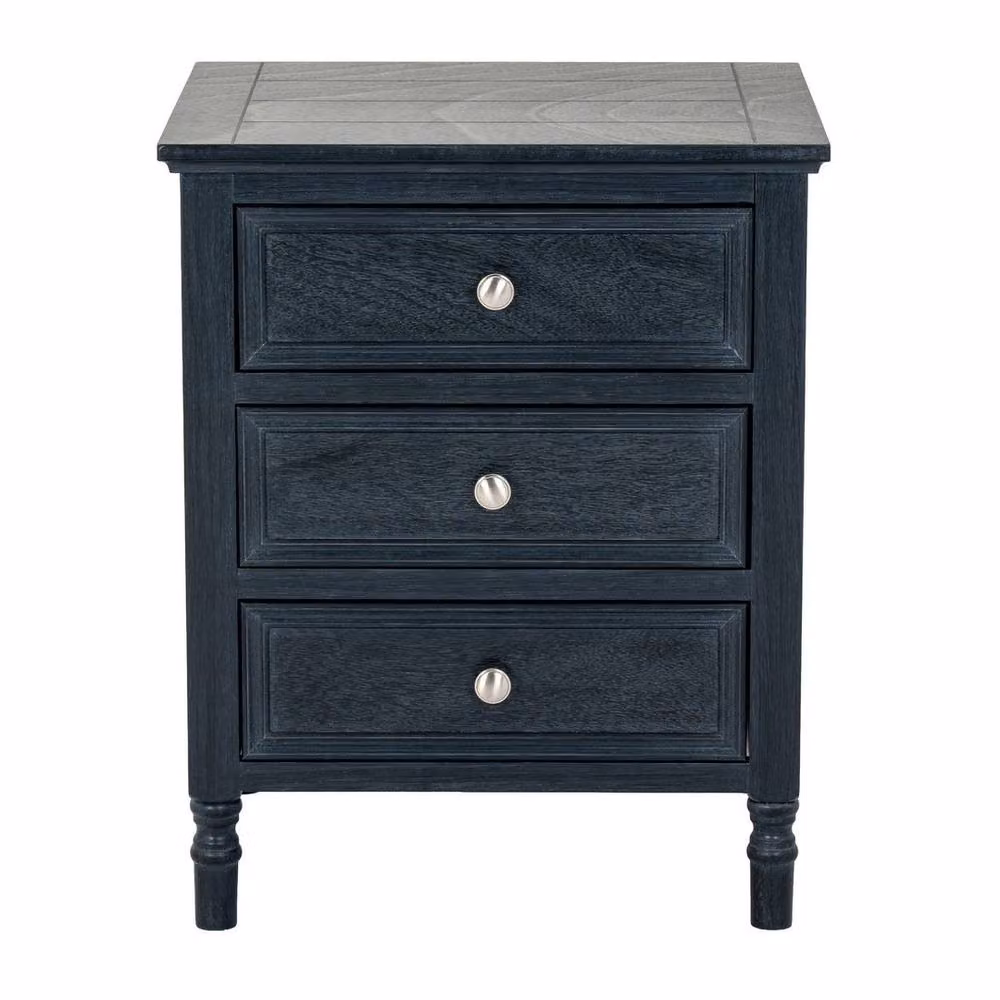 Lemon Pavilion Contour Collection 3 Drawer Side Table in Black Wood, W: 48 cm, D: 48 cm, H: 59 cm – 2