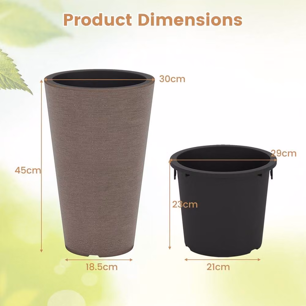Kelvenix Set of 2 Tall Round Self-Watering Planters in Brown – 2