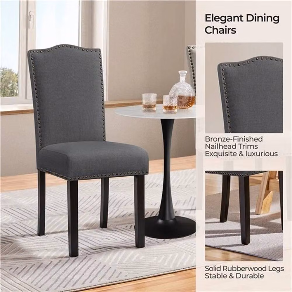 KORVIXA Set of 2 Upholstered Dining Chairs in Grey with Rubberwood Frame – 4
