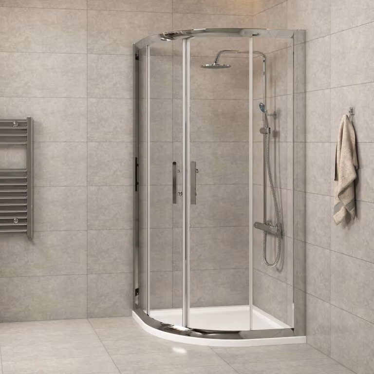 Imperial Quadrant Shower Enclosure with Mineral Cast Tray, 6mm Double Sliding Doors, White and Transparent, W/D: 100 x 100 cm