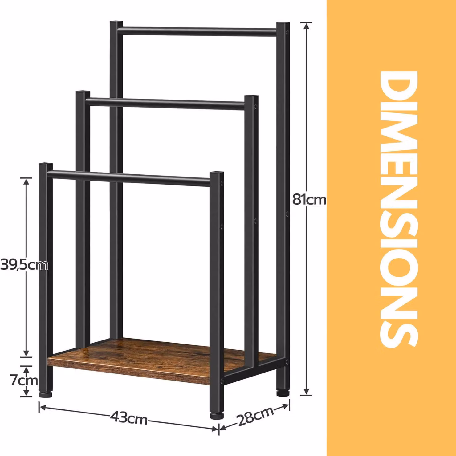 Rafaelo Mobilia Free Standing Towel Rail in Brown and Black, W/D/H: 81 x 28 x 28 cm – 4