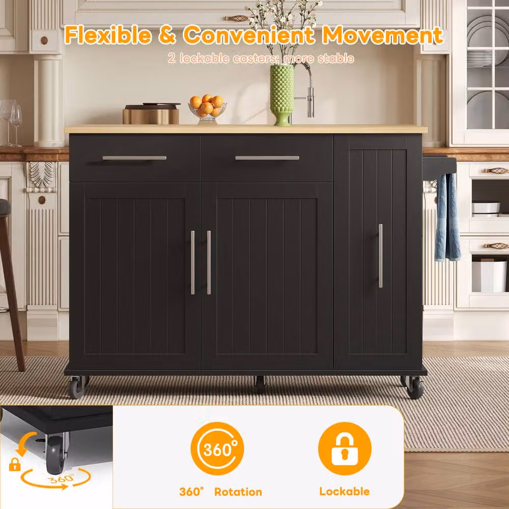 BTM Kitchen Island Drop Leaf Storage Trolley with Drawers, Black, W/D/H: 40 x 40 x 90 cm – 2