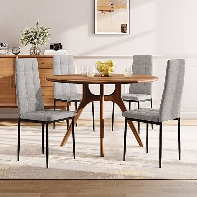 Livingandhome Set of 4 Modern Grey Fabric Upholstered Dining Chairs