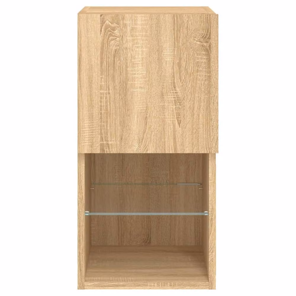 Berkfield Home Set of 2 TV Cabinets with LED Lights in Light Oak, W/D/H: 30.5 x 30 x 60 cm – 3