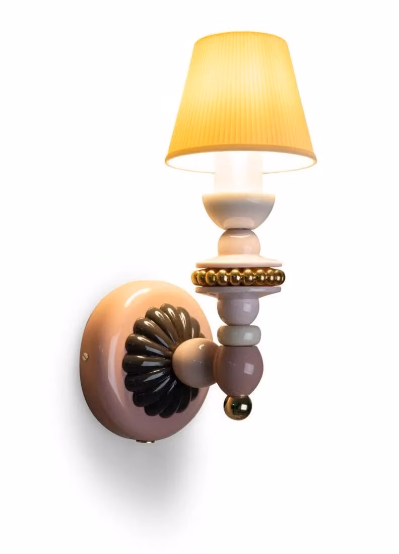 Lladró Firefly Ceramic Wall Sconce in Pink and Gold