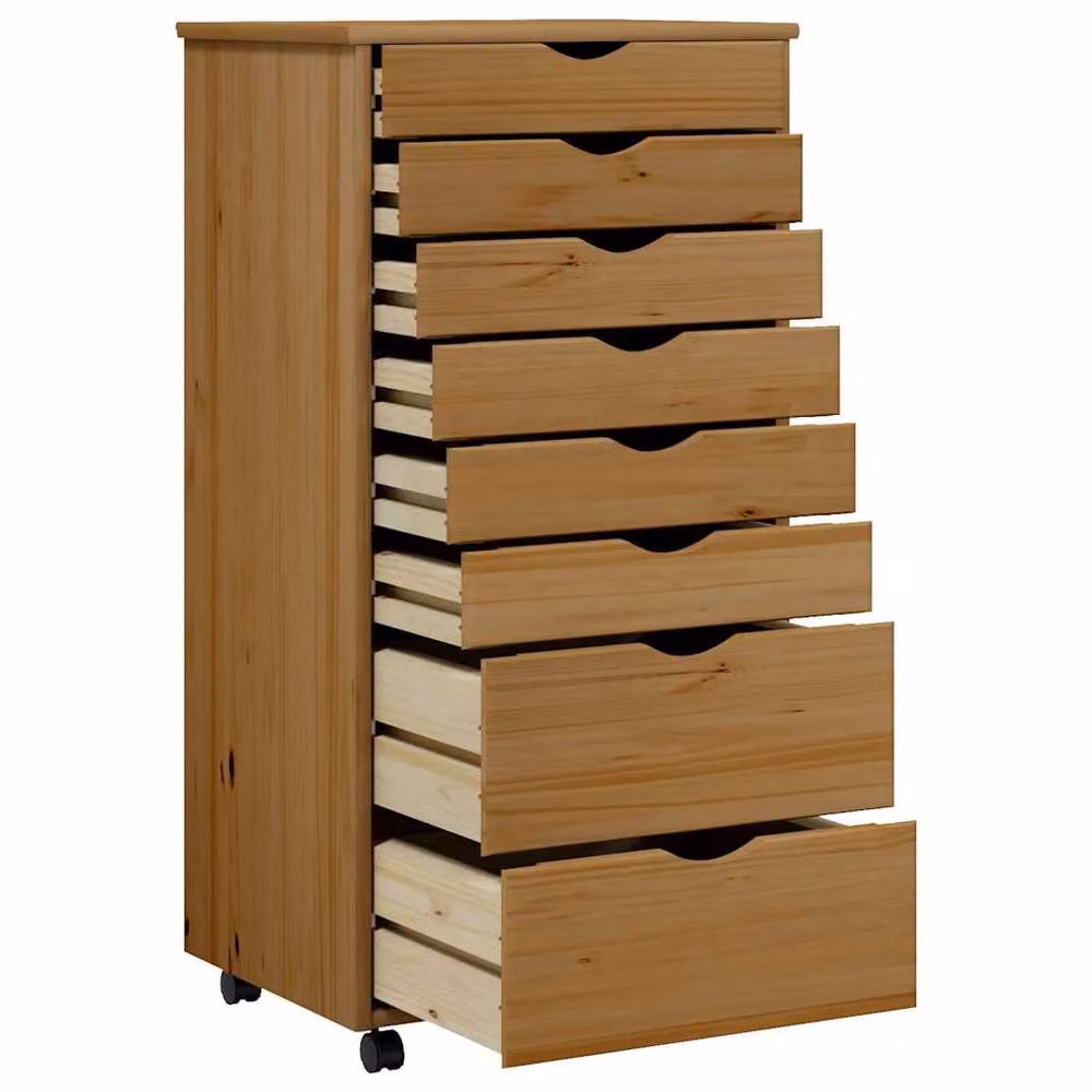 Berkfield Home MOSS Rolling Cabinet with Drawers in Honey Brown Solid Pine Wood – 3