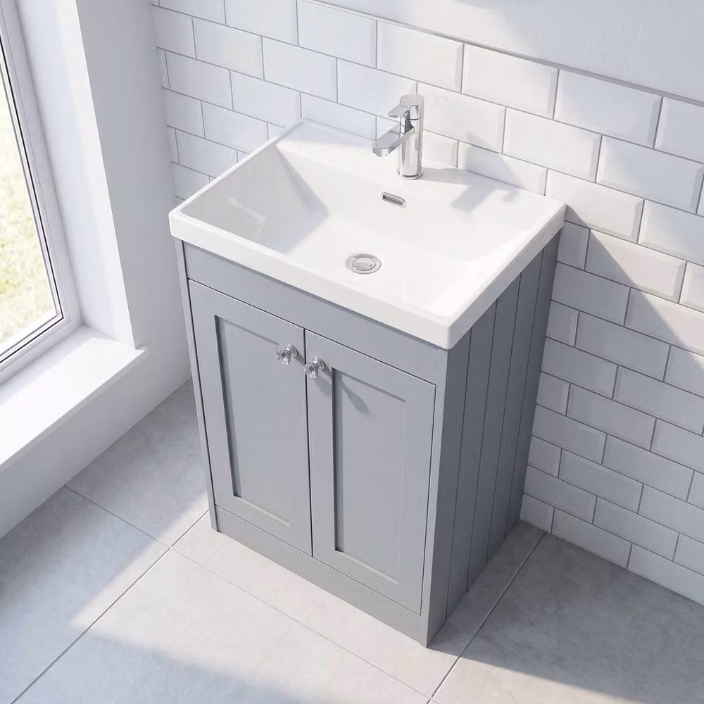 Balterley Modern Floor Standing 2 Door Bathroom Vanity Unit with Rectangular Basin and 1 Tap Hole, Grey, W: 60 cm, D: 45.3 cm, H: 80 cm – 2