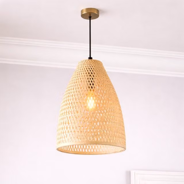 CGC Calista Hand Made Bamboo Easy Fit Cone Lampshade in Beige and Brown, Diameter: 35 cm, Height: 30 cm