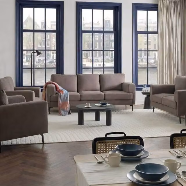 Wyld Haus Modern Brown Fabric Sofa Set with 3-Seater, 2-Seater, and Armchair and Metal Legs – 1