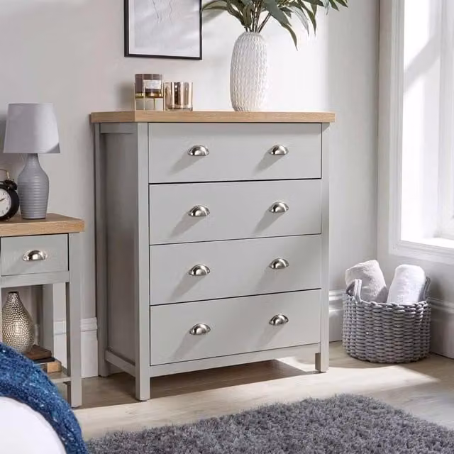 Home Source Avon 4 Drawer Chest Grey Bedroom Storage Unit