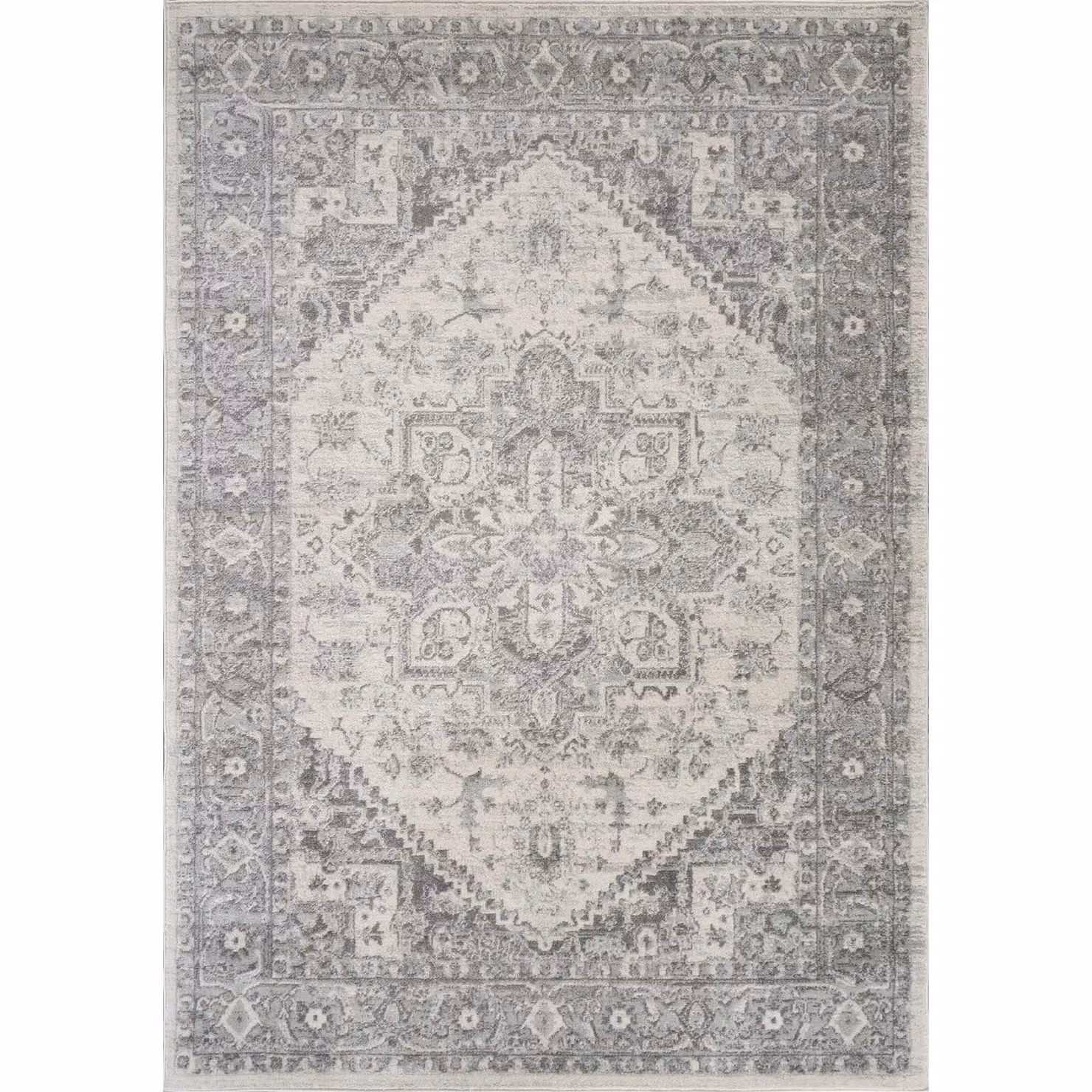 Livabliss Chester Vintage Grey and White Traditional Boho Rectangular Rug, W: 200 cm, D: 275 cm – 2
